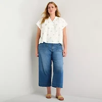 a.n.a Womens Plus Split Crew Neck Short Sleeve Blouse