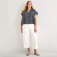 a.n.a Womens Plus Split Crew Neck Short Sleeve Blouse