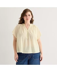 a.n.a Womens Plus Split Crew Neck Short Sleeve Blouse