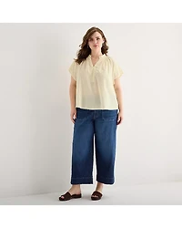 a.n.a Womens Plus Split Crew Neck Short Sleeve Blouse