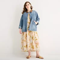 a.n.a Womens Plus Sleeveless Floral Midi Drop Waist Dress