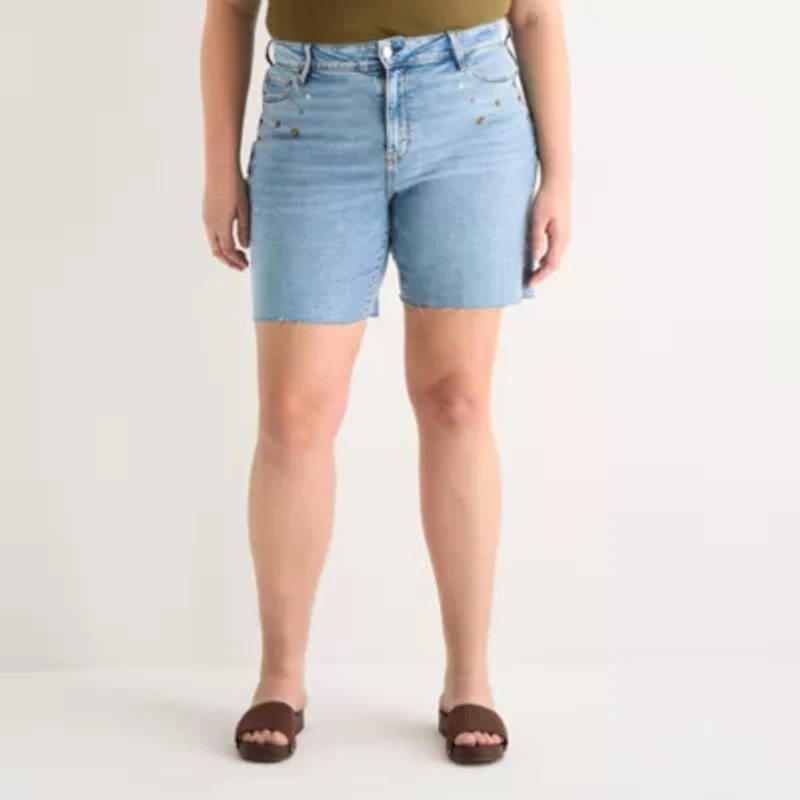 a.n.a Womens High Rise Plus Denim Short