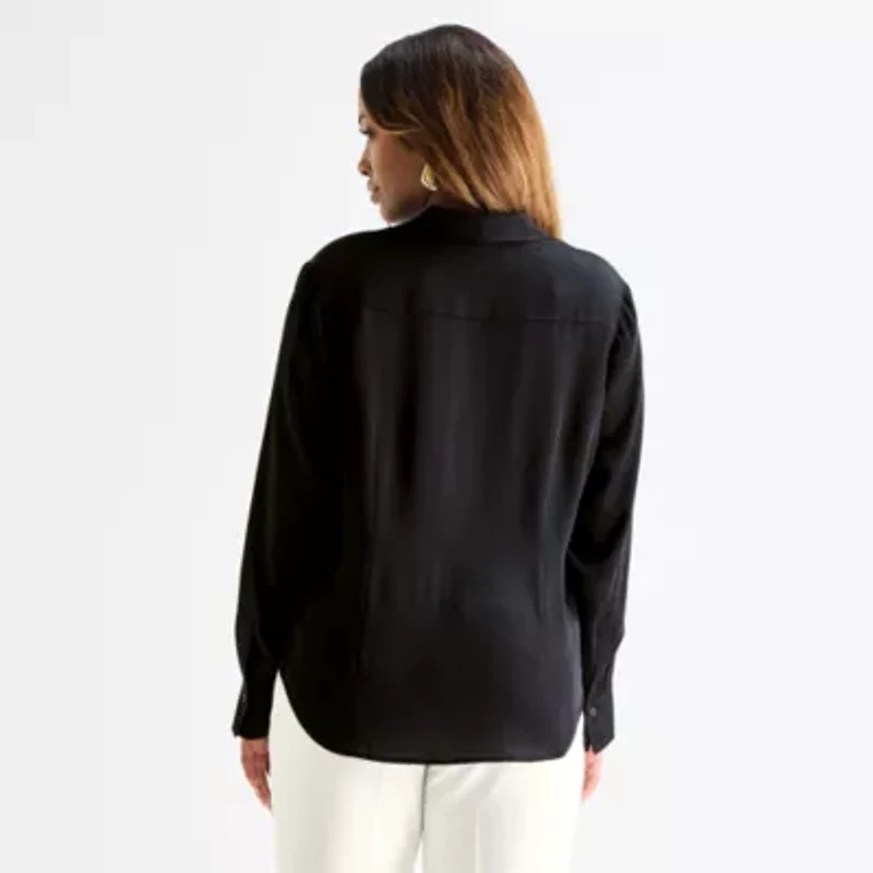 Worthington Womens Plus Long Sleeve Blouse