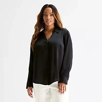 Worthington Womens Plus Long Sleeve Blouse