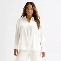 Worthington Womens Plus Long Sleeve Blouse