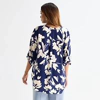 Worthington Womens Plus Split Crew Neck 3/4 Sleeve Blouse