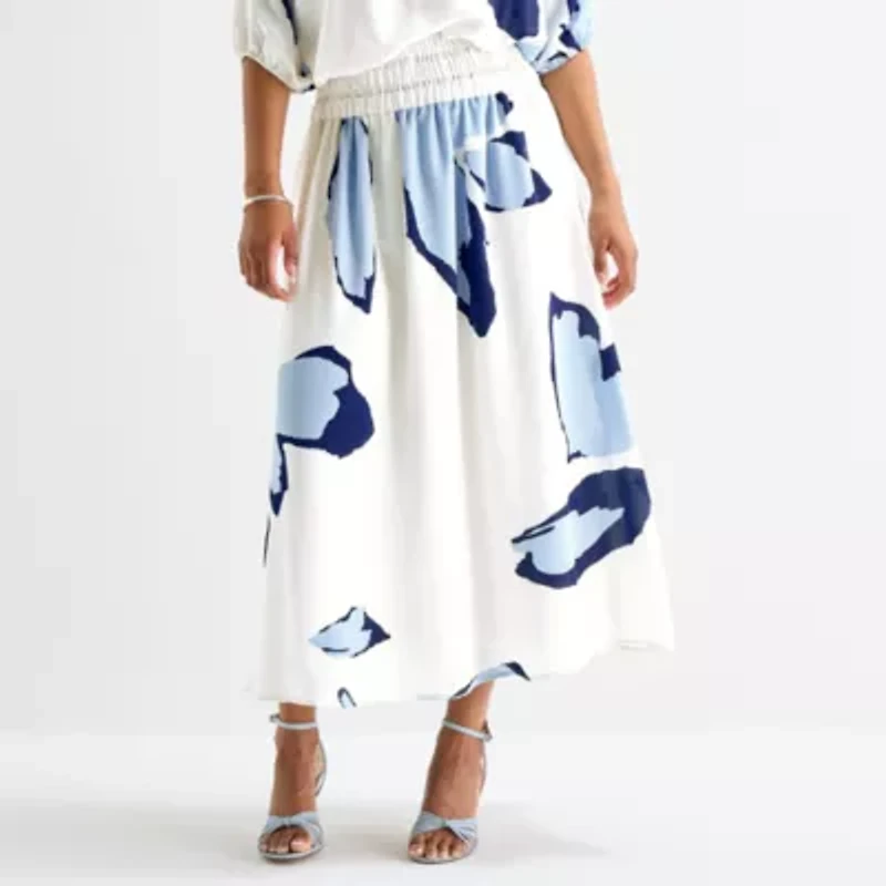 Worthington Womens Plus Long Flared Skirt