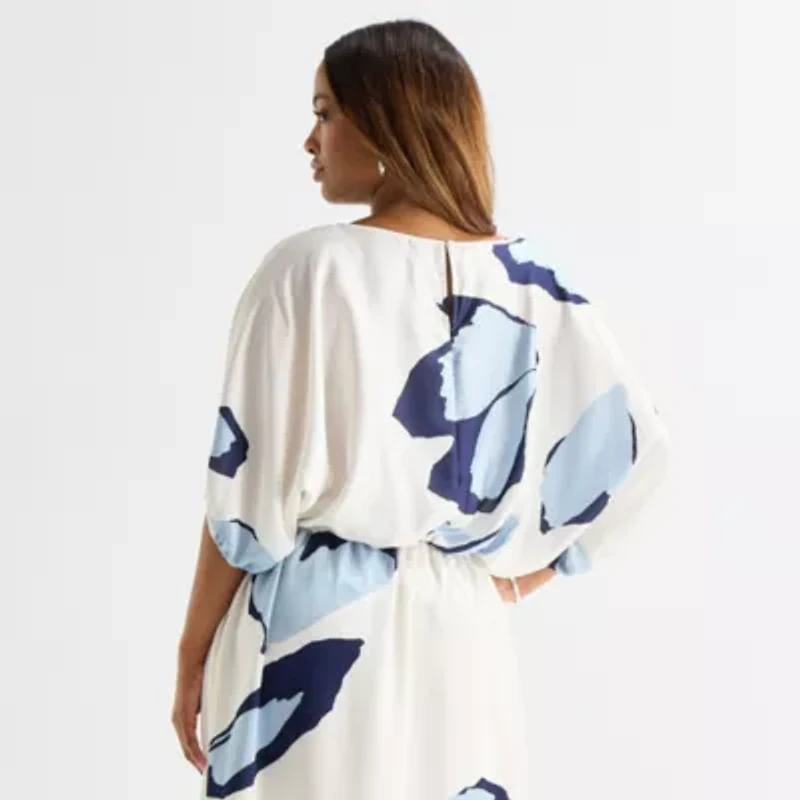 Worthington Womens Plus Round Neck Long Sleeve Satin Blouse