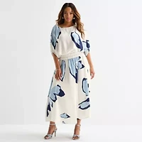 Worthington Womens Plus Round Neck Long Sleeve Satin Blouse