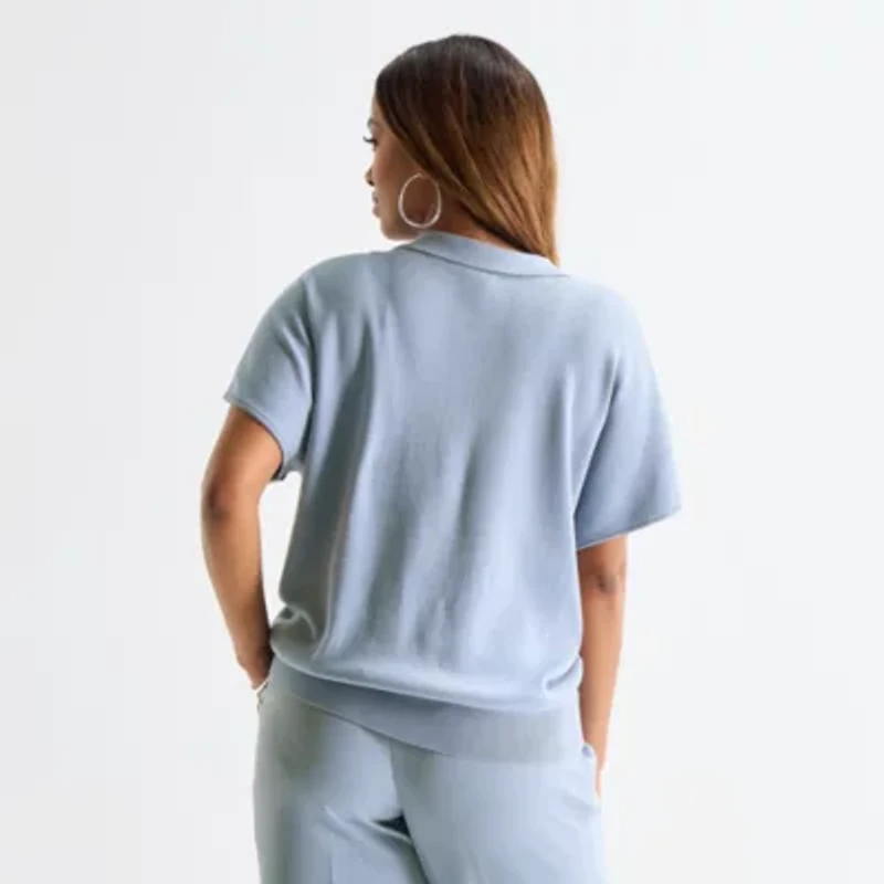 Worthington Plus Womens Short Sleeve Polo Sweater