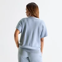 Worthington Plus Womens Short Sleeve Polo Sweater