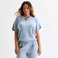 Worthington Plus Womens Short Sleeve Polo Sweater