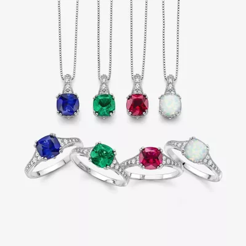 Gemstone Sterling Silver Cushion Pendant Necklace