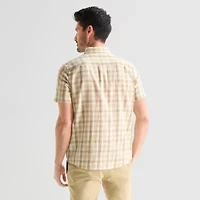 St. John's Bay Texture Gingham Mens Short Sleeve Classic Fit Button-Down Shirt
