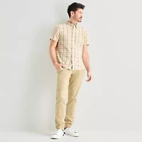 St. John's Bay Texture Gingham Mens Short Sleeve Classic Fit Button-Down Shirt