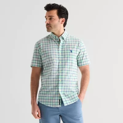 U.S. Polo Assn. Mens Y Neck Short Sleeve Classic Fit Embroidered Button-Down Shirt