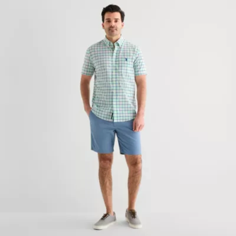 U.S. Polo Assn. Mens Y Neck Short Sleeve Classic Fit Embroidered Button-Down Shirt