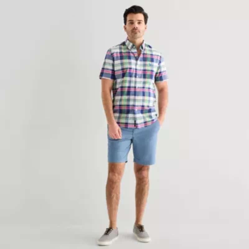 U.S. Polo Assn. Mens Y Neck Short Sleeve Classic Fit Embroidered Button-Down Shirt