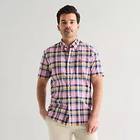 U.S. Polo Assn. Plaid Mens Short Sleeve Classic Fit Embroidered Button-Down Shirt