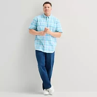 St. John's Bay Everyday Stretch Mens Short Sleeve Classic Fit Big and Tall Button-Down Shirt
