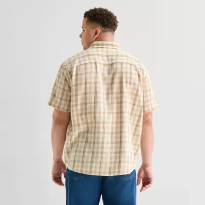 St. John's Bay Textured Gingham Mens Short Sleeve Classic Fit Big and Tall Button-Down Shirt