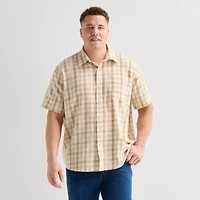 St. John's Bay Textured Gingham Mens Short Sleeve Classic Fit Big and Tall Button-Down Shirt