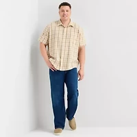 St. John's Bay Textured Gingham Mens Short Sleeve Classic Fit Big and Tall Button-Down Shirt