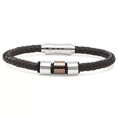 Mens Leather & Stainless Steel Fashion Bracelet