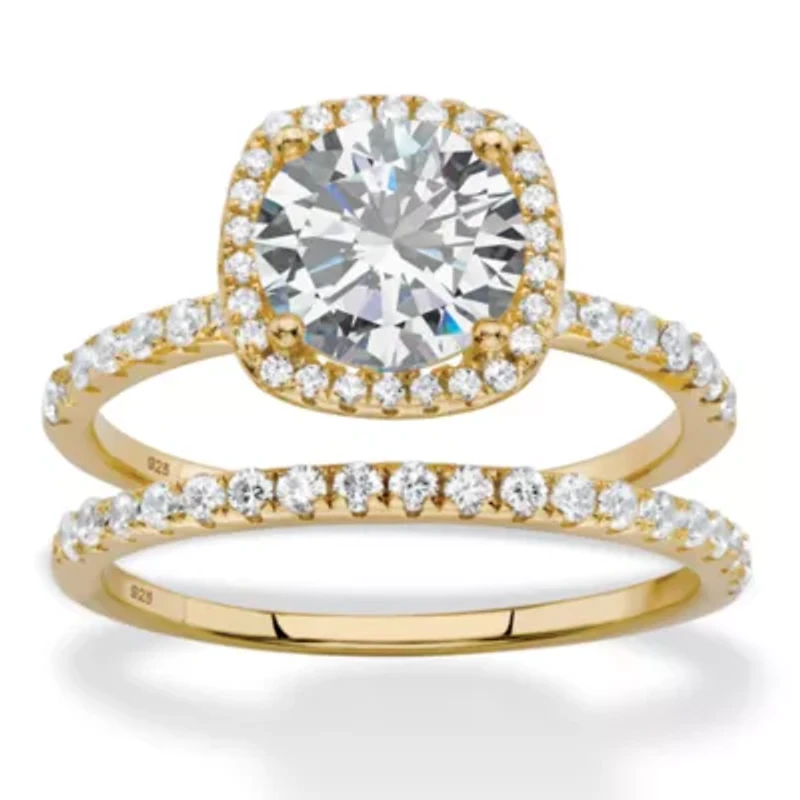 DiamonArt® Womens 2 1/2 CT. T.W. Cubic Zirconia 14K Gold Over Silver Halo Bridal Set