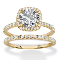 DiamonArt® Womens 2 1/2 CT. T.W. Cubic Zirconia 14K Gold Over Silver Halo Bridal Set