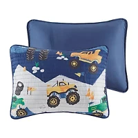 Mi Zone Kids Gavin Monster Truck Reversible Quilt Set With Throw Pillow