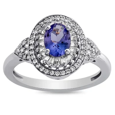 Womens Genuine Purple Tanzanite Sterling Silver Cocktail Ring