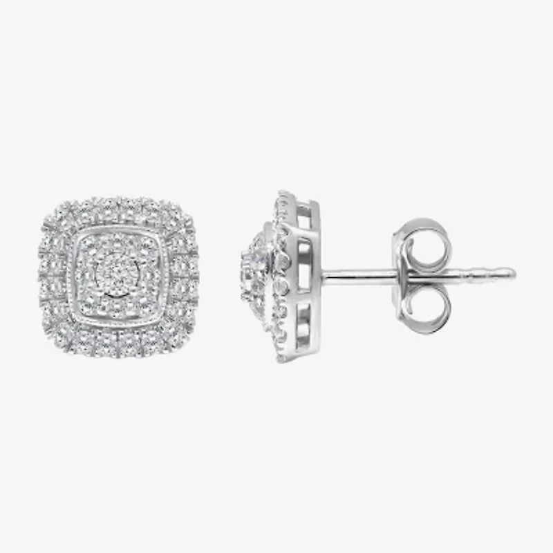 Tru Miracle (I / I1) 1/2 CT. T.W. Lab Grown White Diamond 10K White Gold 9.3mm Cushion Stud Earrings