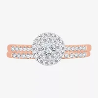 Round 1/2 CT.T.W. Natural Diamond Side Stone Halo Bridal Set 10K or 14K Gold