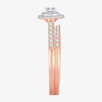 Round 1/2 CT.T.W. Natural Diamond Side Stone Halo Bridal Set 10K or 14K Gold