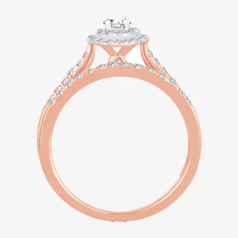 Round 1/2 CT.T.W. Natural Diamond Side Stone Halo Bridal Set 10K or 14K Gold