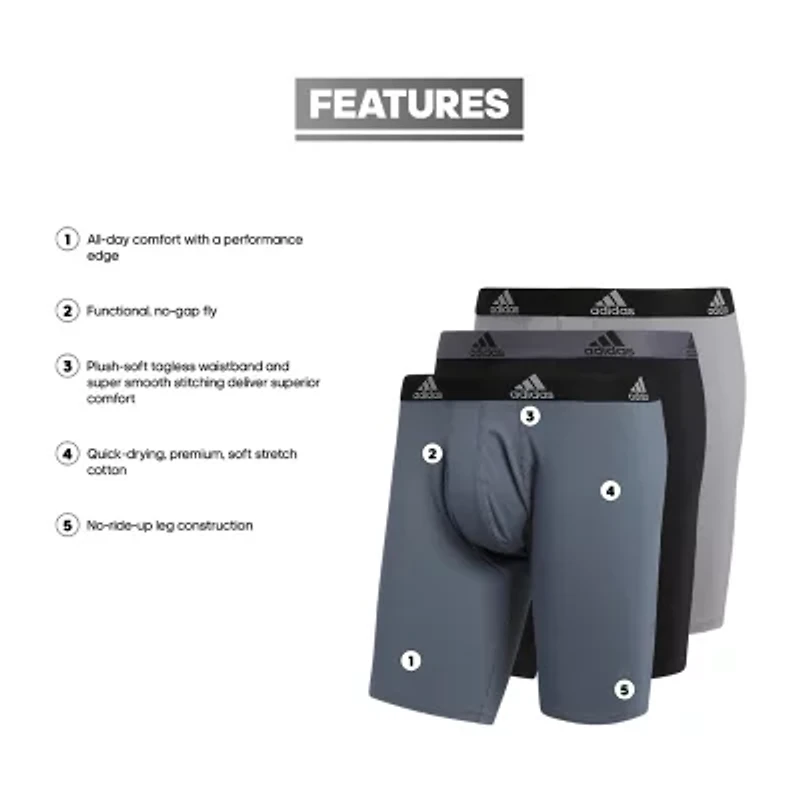 adidas Cotton Mens 3 Pack Long Leg Boxer Briefs 5152380a