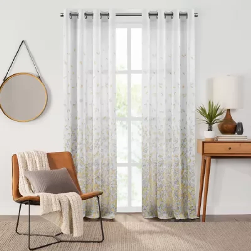 Fieldcrest Arden Floral Flutter Cotton Grommet Top Sheer Single Curtain Panel