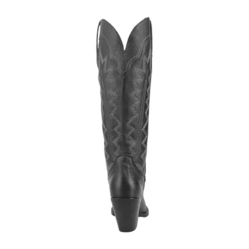 Dingo Women's High Cotton Leather Stacked Heel Cowboy Boots