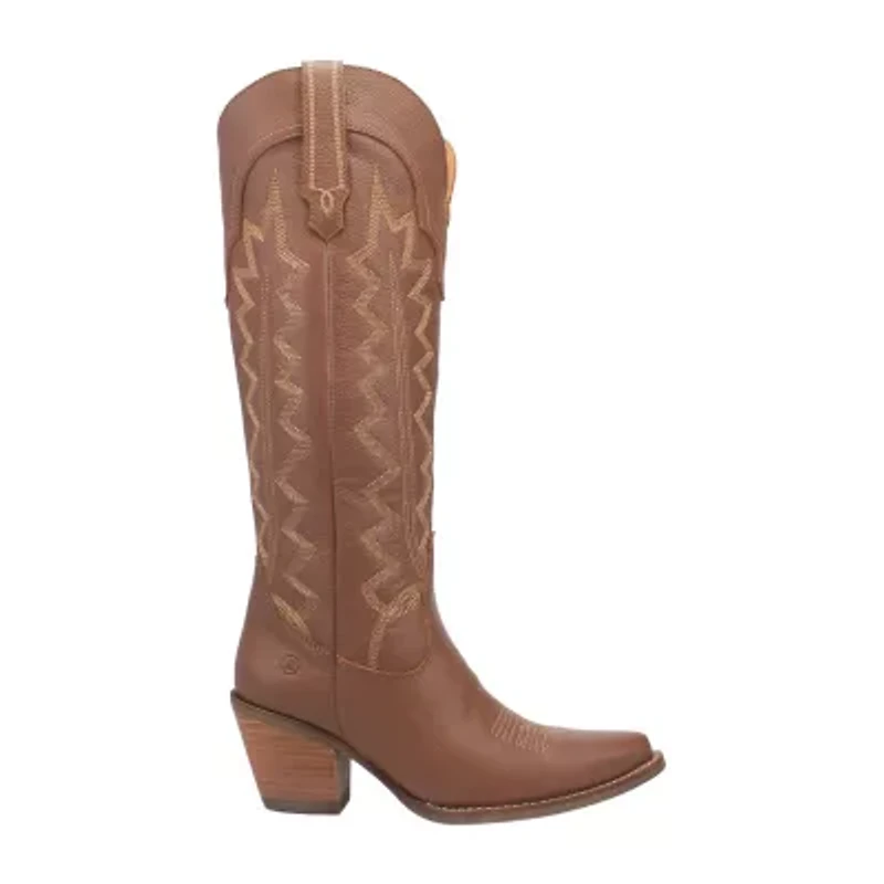 Dingo Women's High Cotton Leather Stacked Heel Cowboy Boots