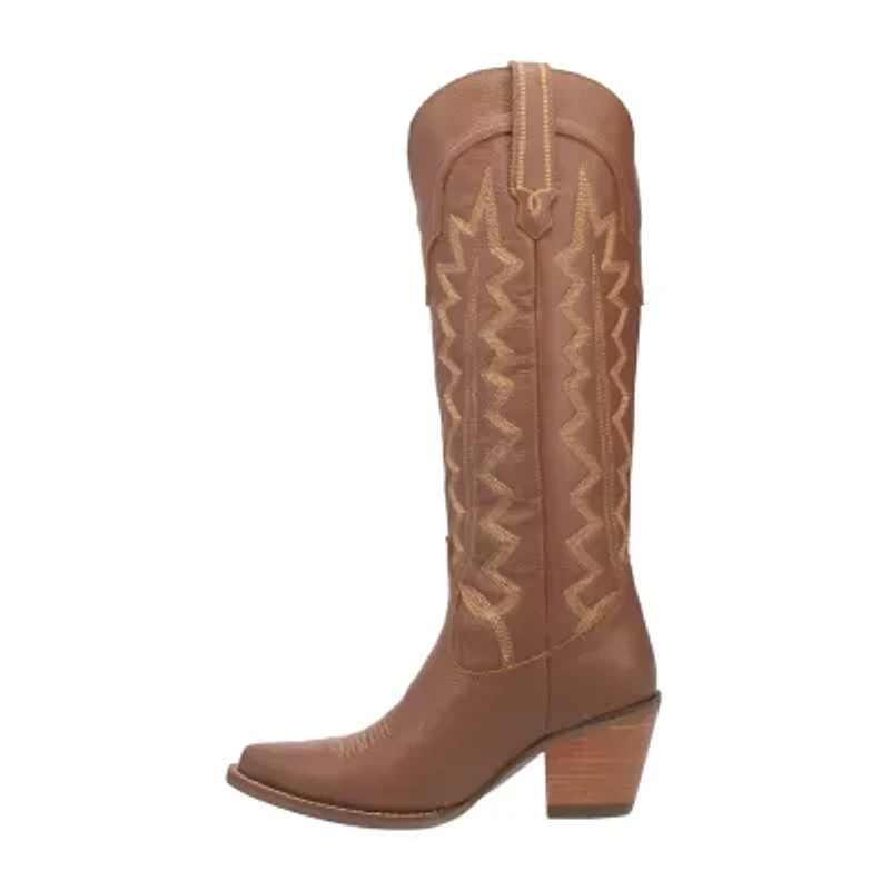 Dingo Women's High Cotton Leather Stacked Heel Cowboy Boots