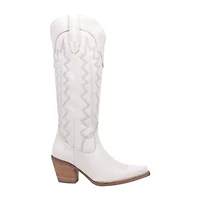 Dingo Women's High Cotton Leather Stacked Heel Cowboy Boots