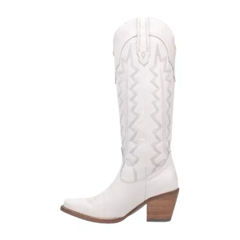 Dingo Women's High Cotton Leather Stacked Heel Cowboy Boots