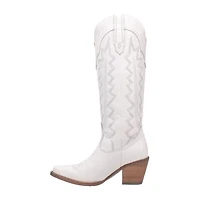 Dingo Women's High Cotton Leather Stacked Heel Cowboy Boots