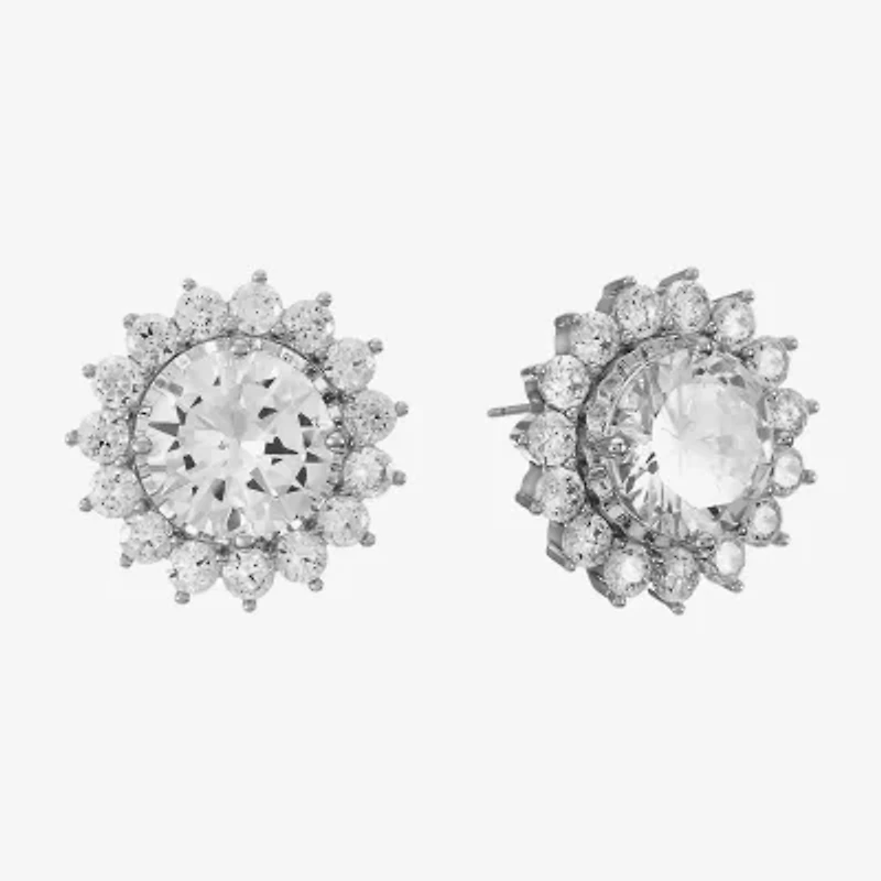 Monet Jewelry Timeless Silver Tone Button Cubic Zirconia 14.6mm Round Stud Earrings
