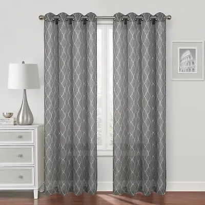 Regal Home Bayview Grommet Top Embroidered Sheer Single Curtain Panel