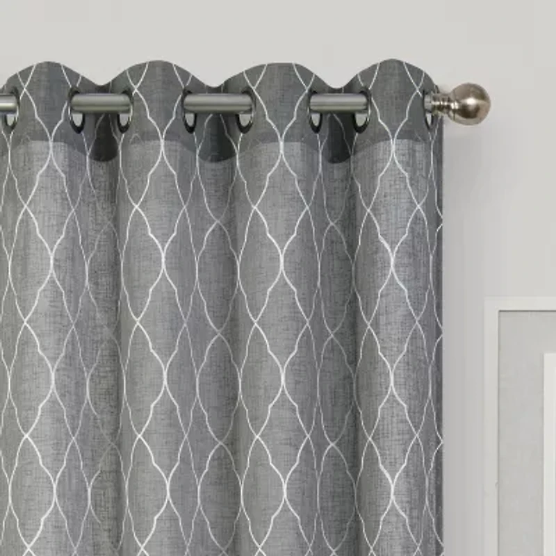 Regal Home Bayview Grommet Top Embroidered Sheer Single Curtain Panel