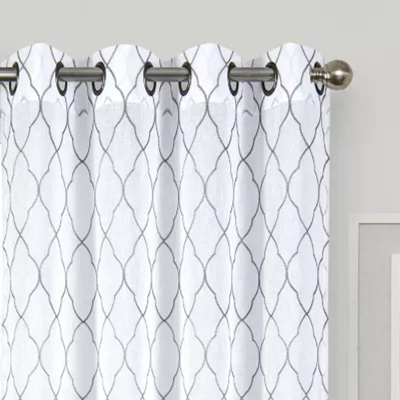 Regal Home Bayview Grommet Top Embroidered Sheer Single Curtain Panel