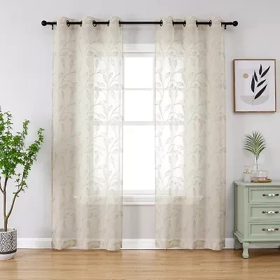 Regal Home Jaffa Grommet Top Embroidered Sheer Set of 2 Curtain Panel