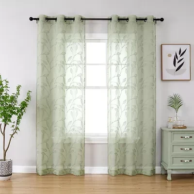 Regal Home Jaffa Grommet Top Embroidered Sheer Set of 2 Curtain Panel
